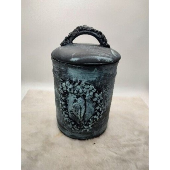 Repurposed Small  storage Canister Handmade By Me With Lid 6.5" Tall Ceramic - Picture 1 of 16